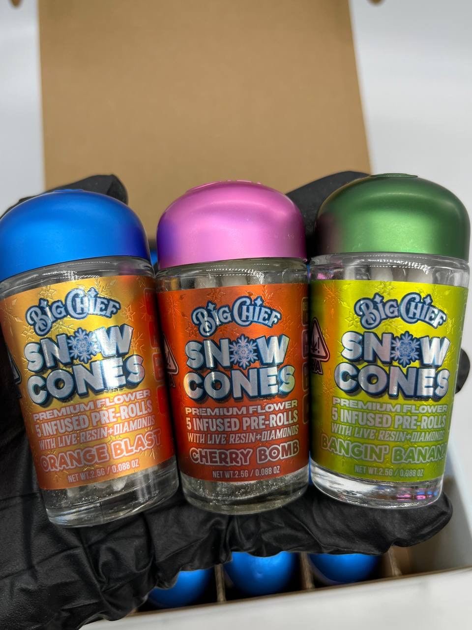 image 108 2 Big Chief Snow Cones Pre Rolls – Infused W/ LIVE RESIN + DIAMONDS (5 preroll per Jar)